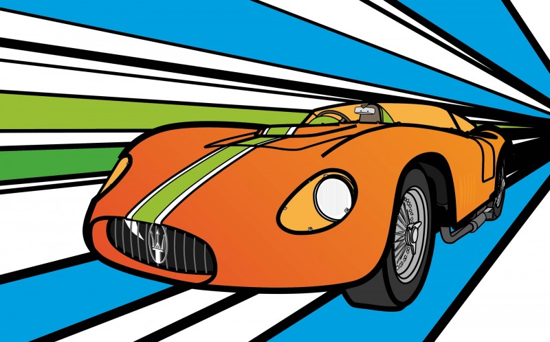 Illustration Maserati 300S, Zeichnung, Grafik, Geschwindigkeit