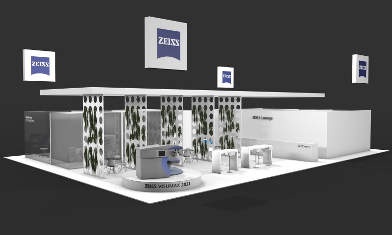 Messestand-Entwurf mit analogen und digitalen Bereichen